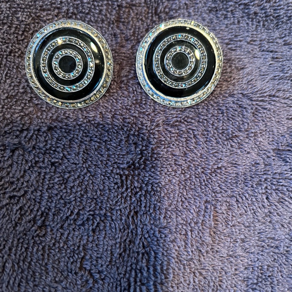 Judith Jack Sterling, Onyx and Marcasite Earrings